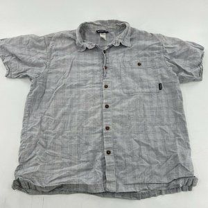 Patagonia Hemp Blend S/S Pocket Button Down Shirt Men' Size Large White Blue